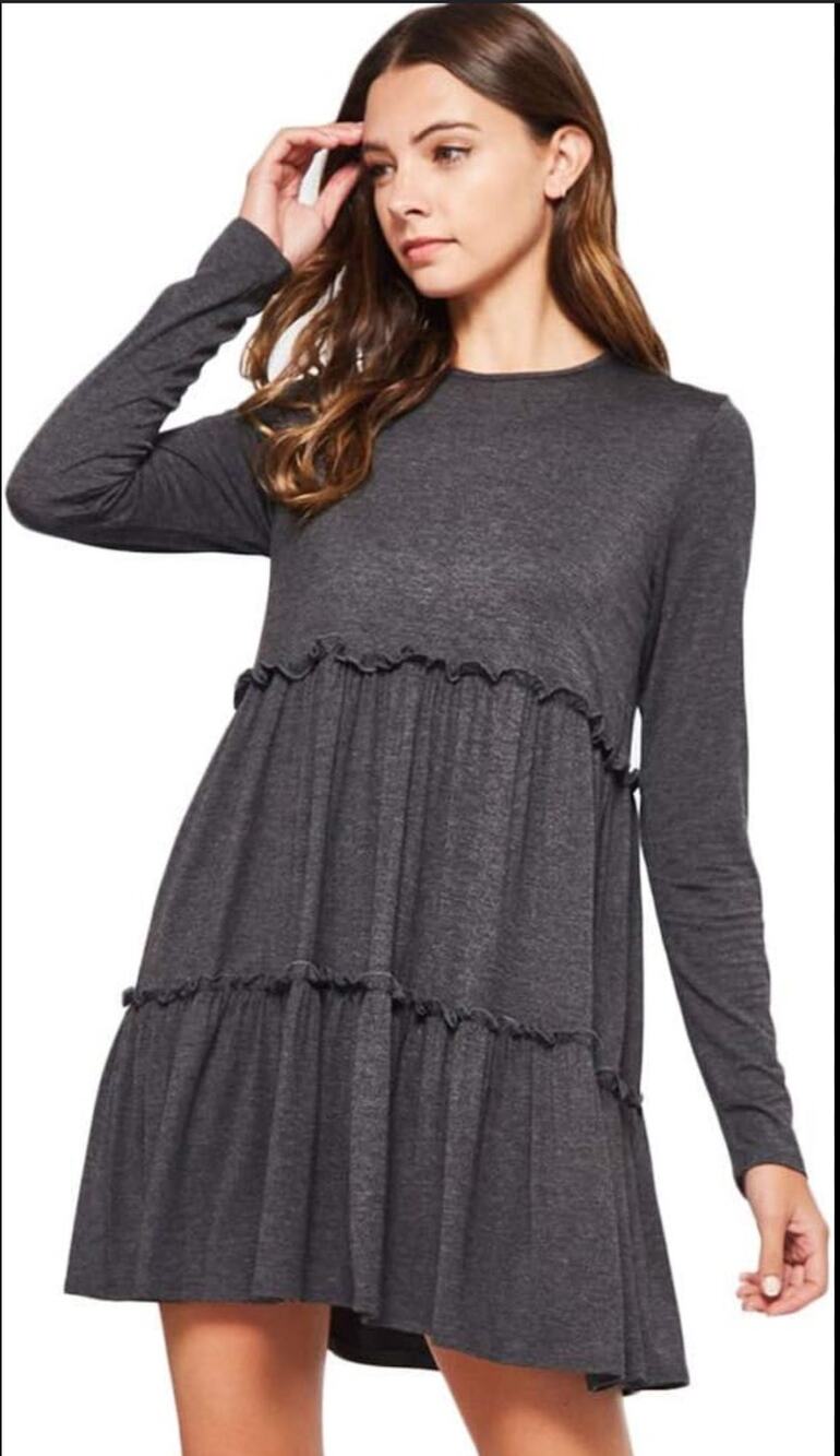 Bellamie Women's Tiered Solid Dress Charcoal - XL